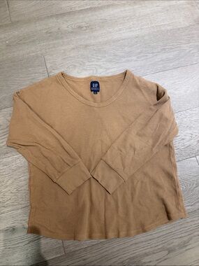 GAP Camel Waffle Knit Long Sleeve Crew Top